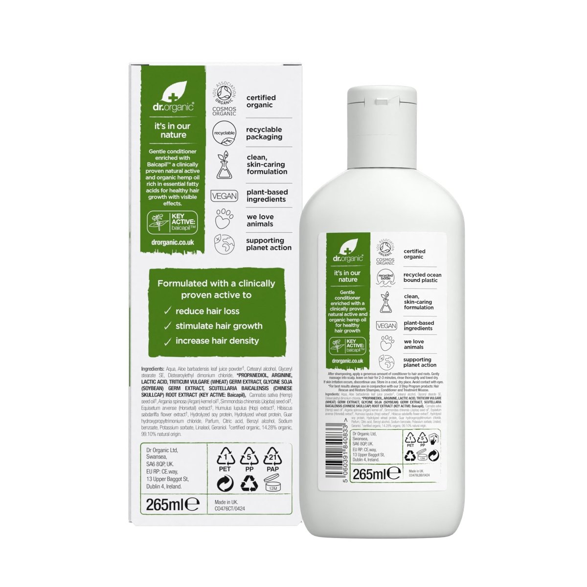 Acondicionador rescate de Cáñamo para cabello fino y escaso 265ml - drorganic.es