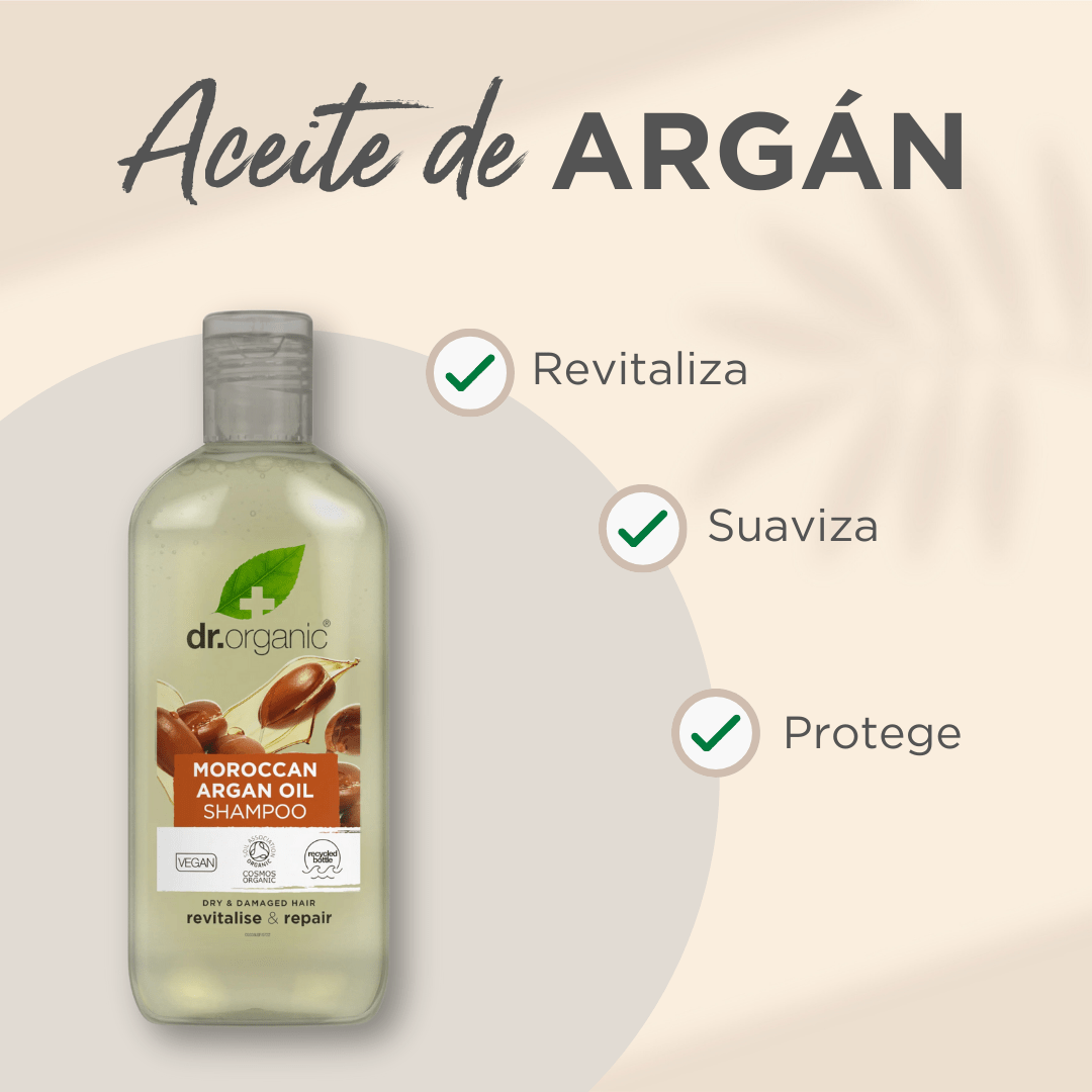 Champú Aceite de Argán Marroquí para cabello seco o dañado 265ml - drorganic.es