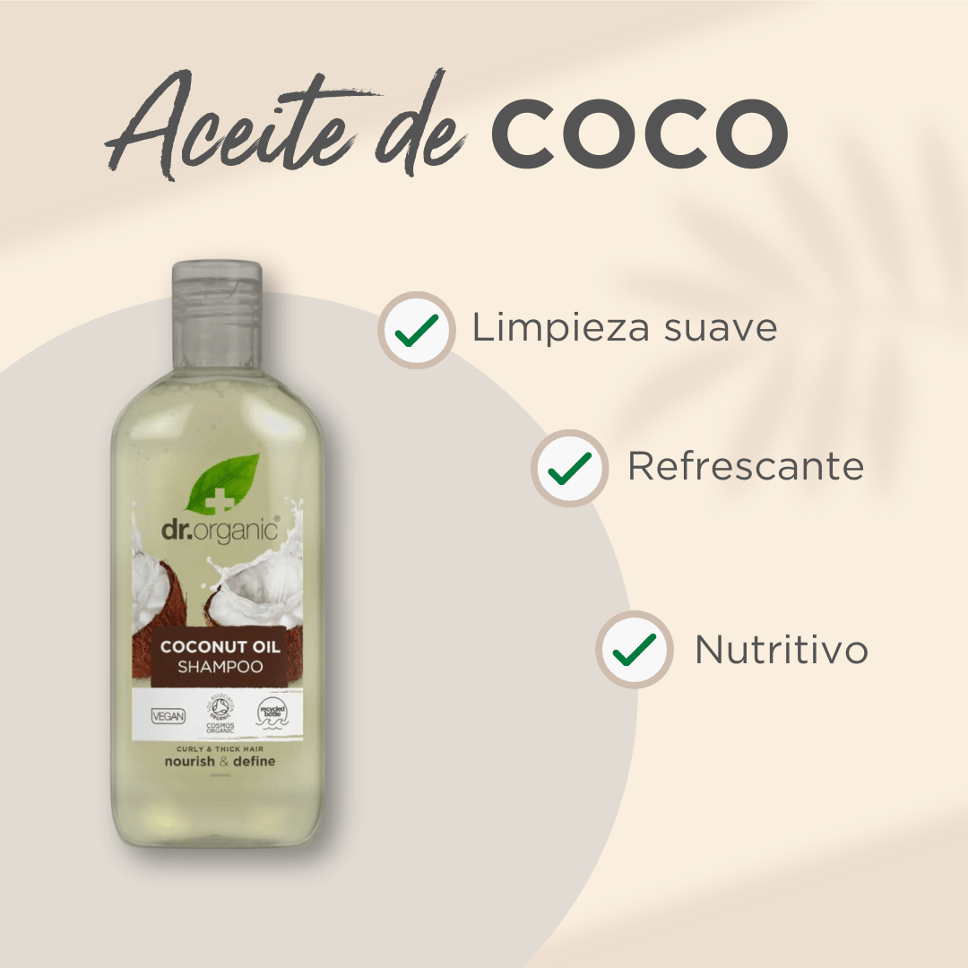 Champú Aceite Virgen de Coco para cabello grueso o rizado 265ml - drorganic.es