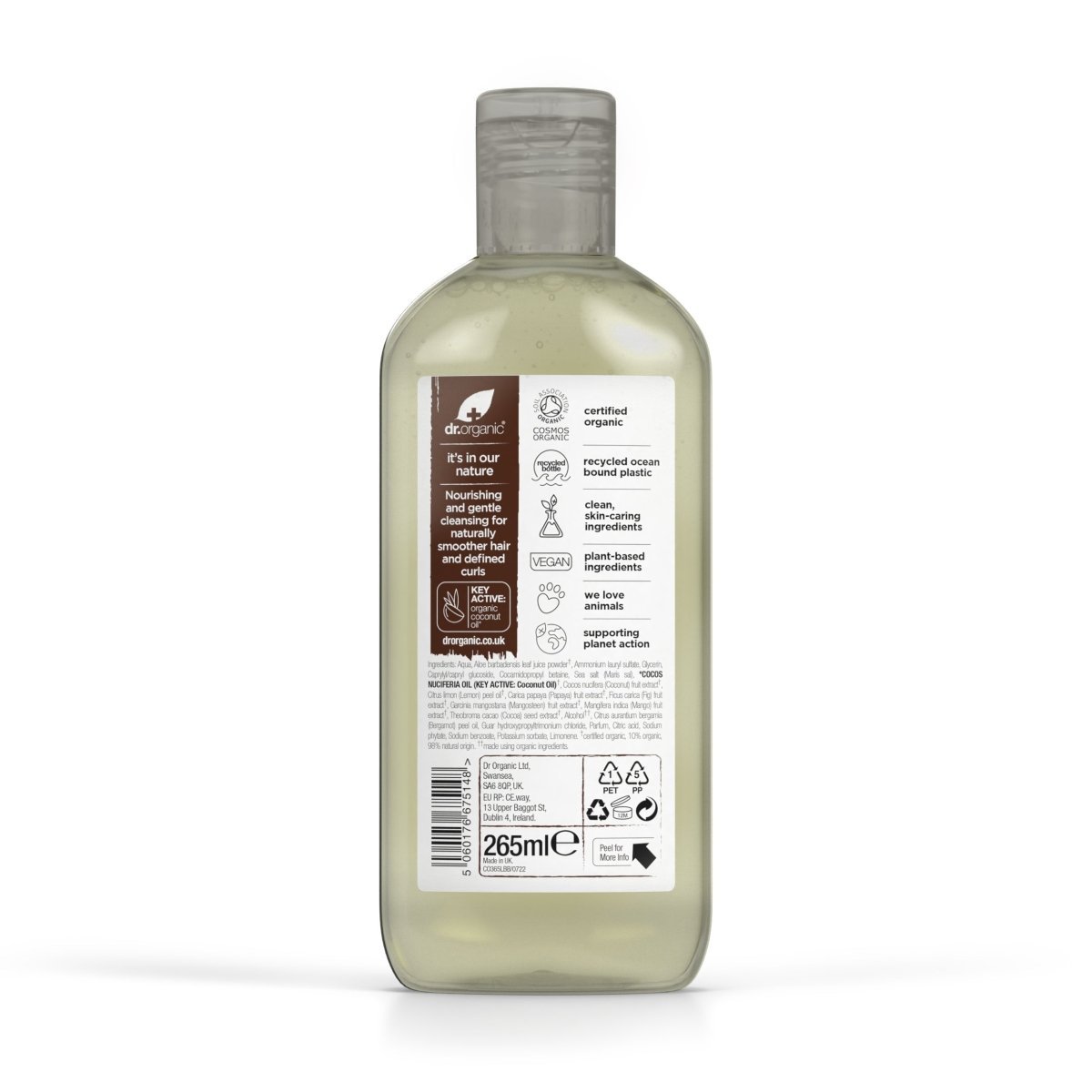 Champú Aceite Virgen de Coco para cabello grueso o rizado 265ml - drorganic.es
