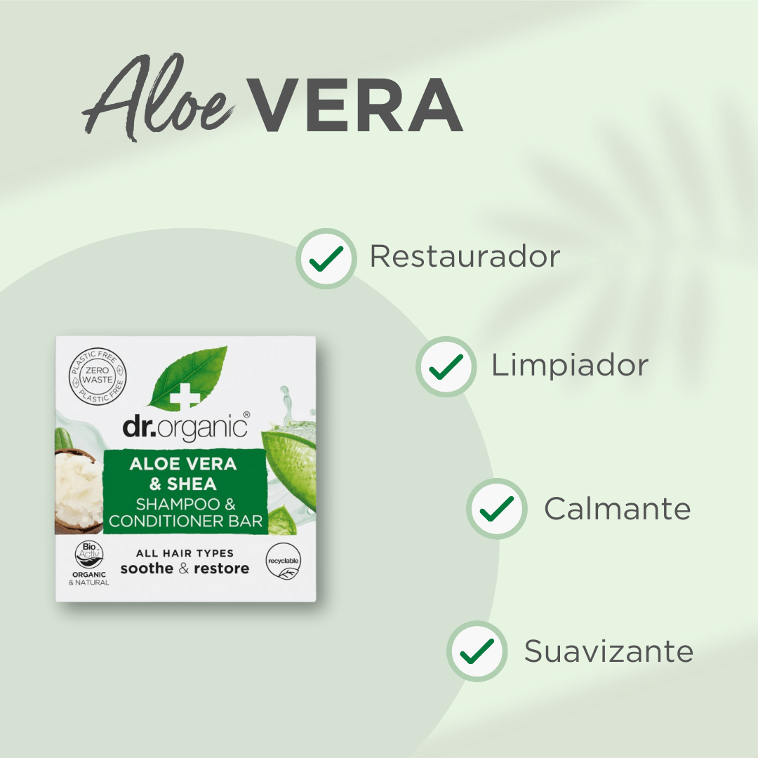 Champú & Acondicionador sólido Aloe Vera y Karité para todo tipo de cabello 75 gr - drorganic.es