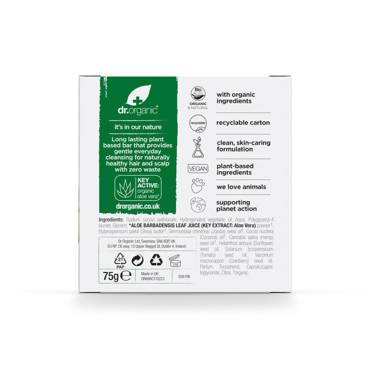 Champú & Acondicionador sólido Aloe Vera y Karité para todo tipo de cabello 75 gr - drorganic.es