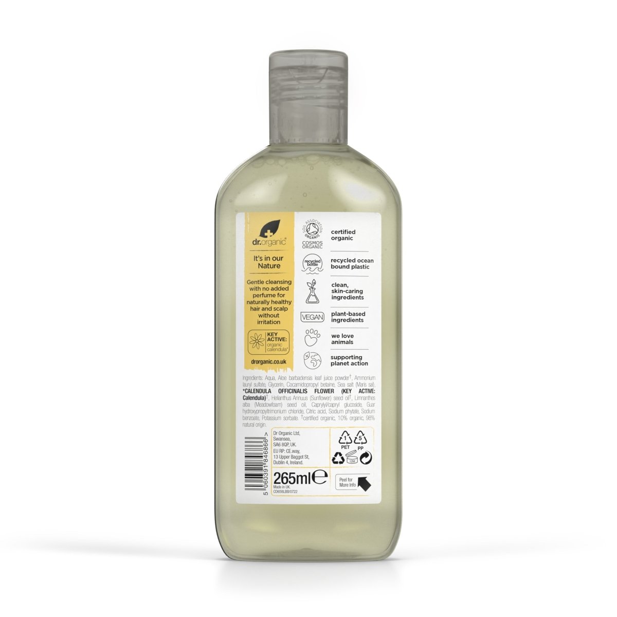 Champú de Caléndula para cuero cabelludo sensible 265ml - drorganic.es