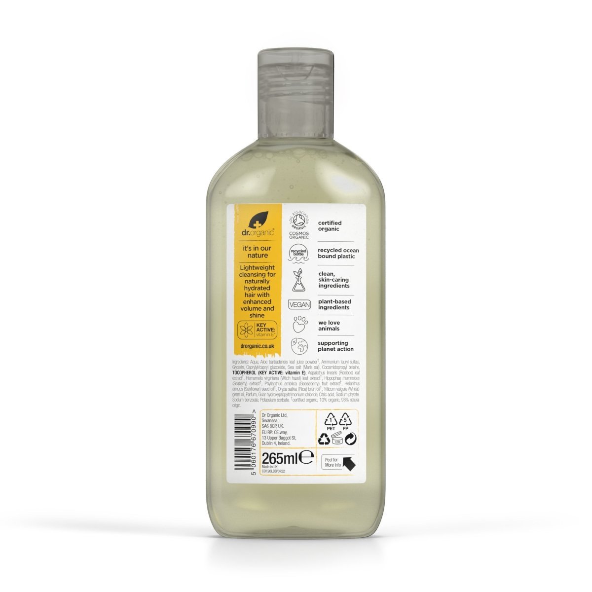 Champú de Vitamina E para cabello fino 265 ml - drorganic.es