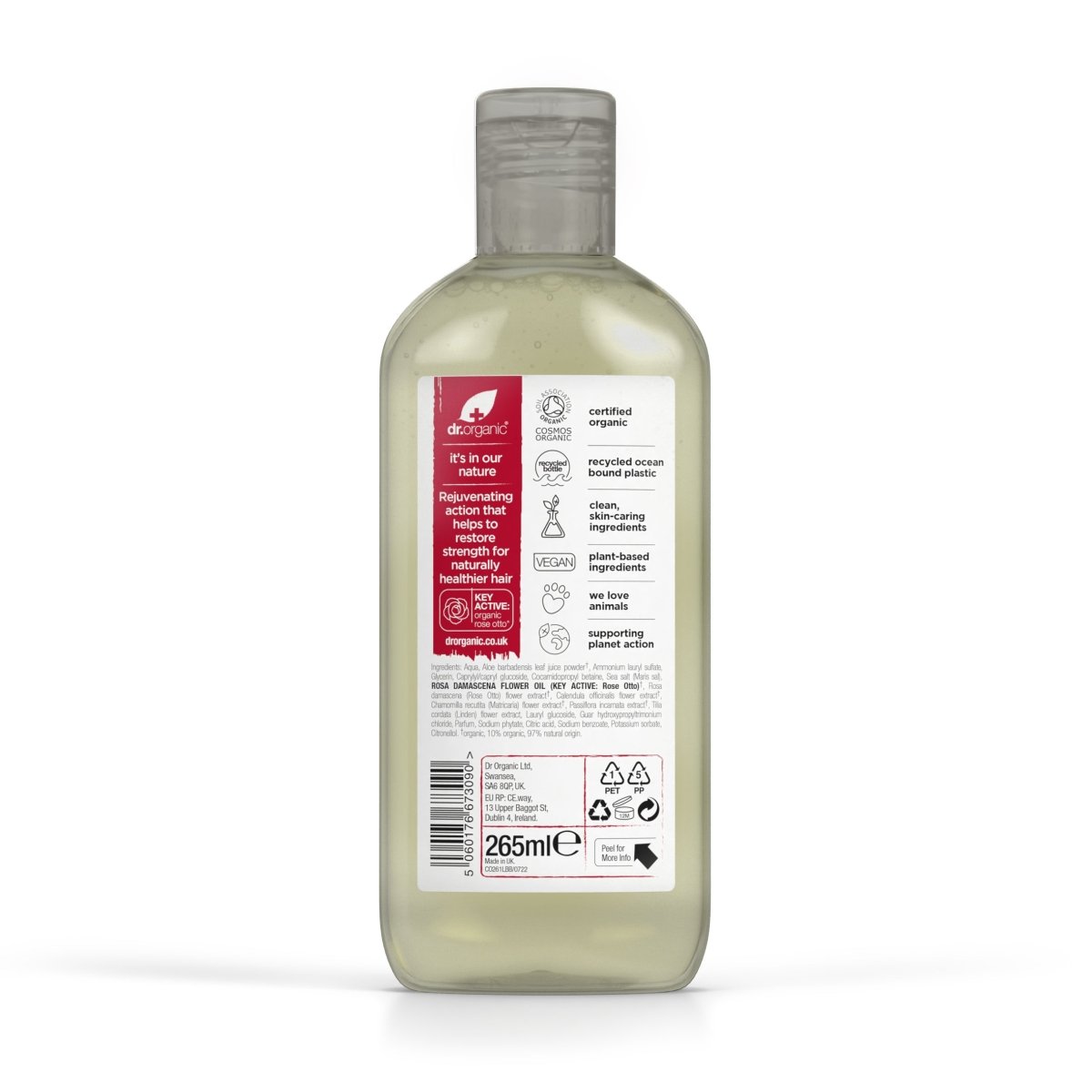 Champú Rosa Damascena para cabello seco y sin volumen 265ml - drorganic.es