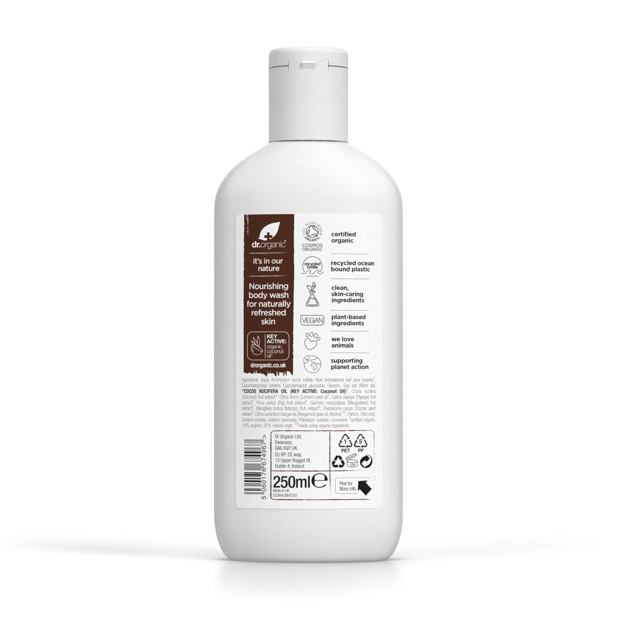 Gel de ducha Aceite Virgen de Coco para piel seca a muy seca 250ml - drorganic.es