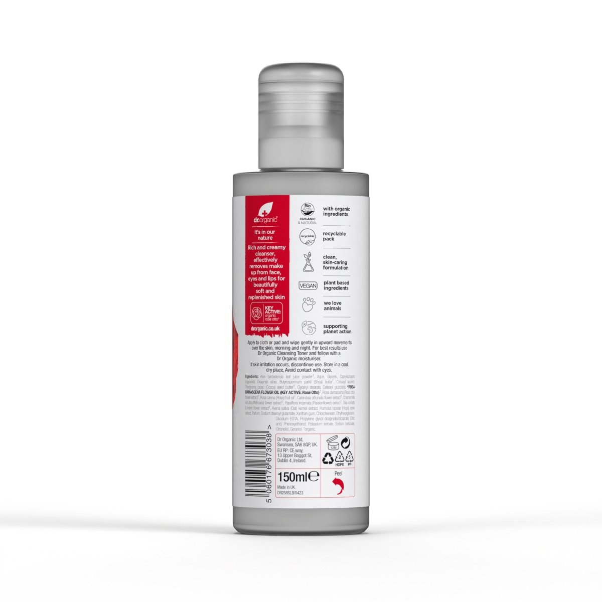 Leche Limpiadora Rosa Damascena para piel madura 150ml - drorganic.es