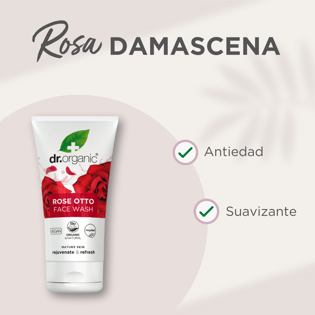 Limpiador facial cremoso Rosa Damascena para piel madura 150ml - drorganic.es