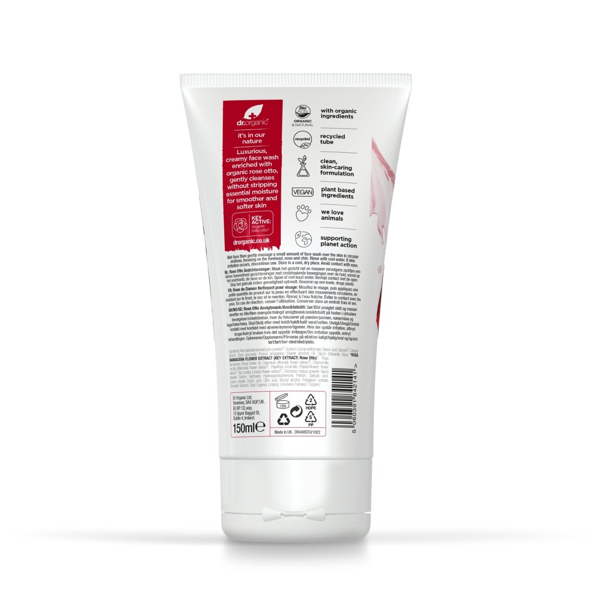 Limpiador facial cremoso Rosa Damascena para piel madura 150ml - drorganic.es
