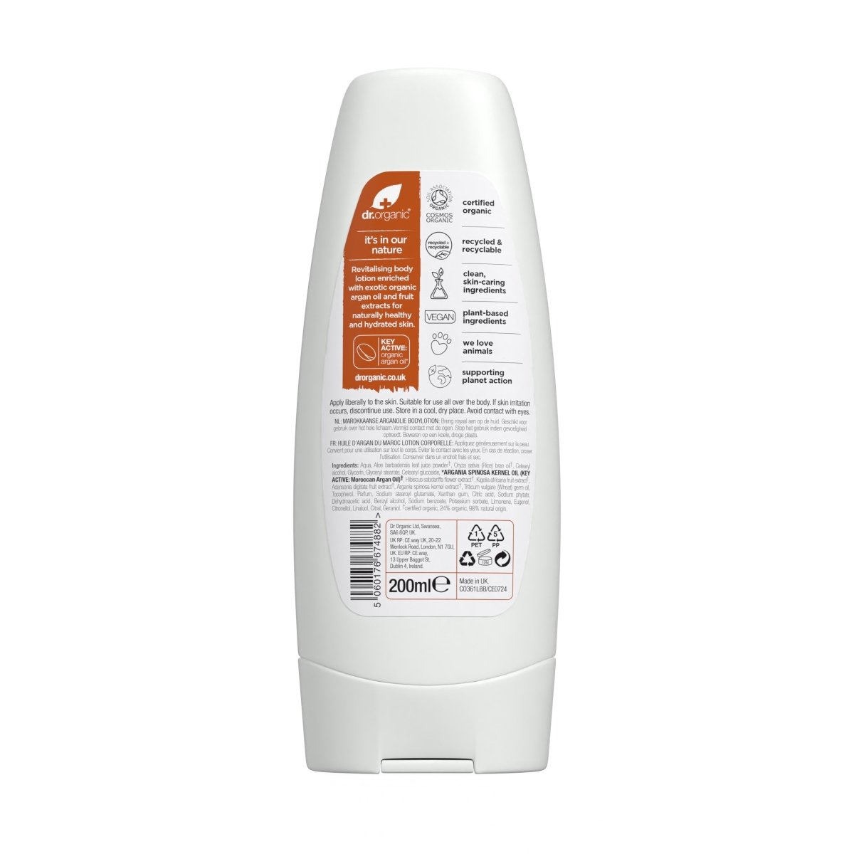 Loción corporal Aceite de Argán Marroquí para piel normal a seca 200ml - drorganic.es