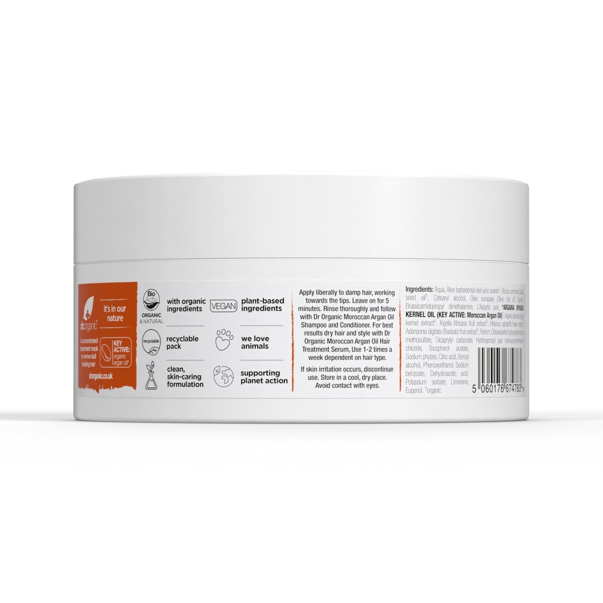 Mascarilla capilar de Aceite de Argán Marroquí para cabello seco o dañado 200ml - drorganic.es