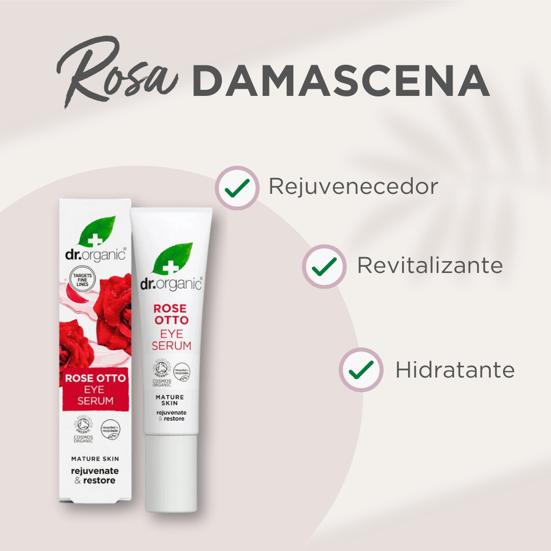 Sérum contorno de ojos antiedad Rosa Damascena 15ml - drorganic.es