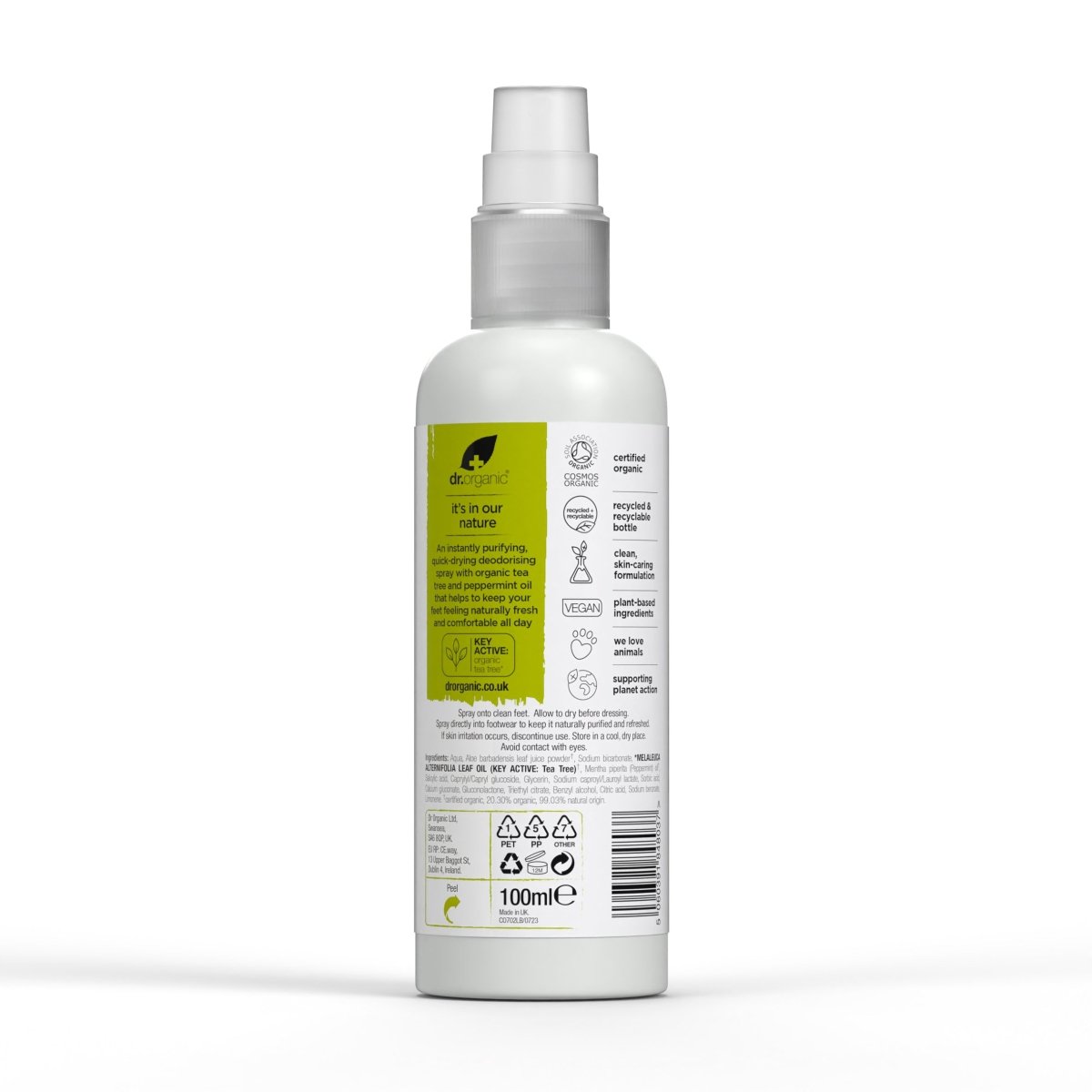 Spray desodorante para pies Arbol de Té 100ml - drorganic.es