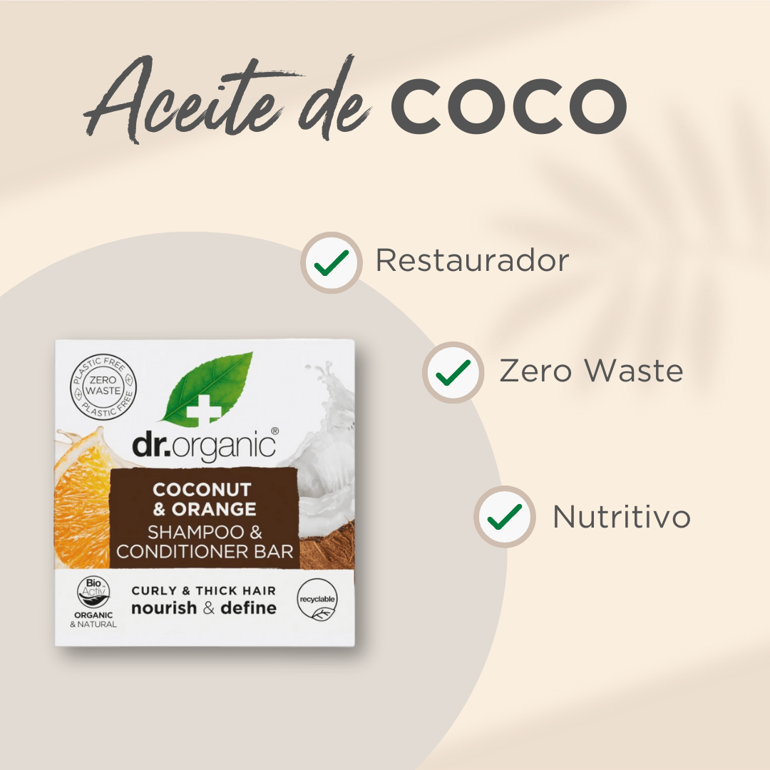 Champú & acondicionador sólido Coco y Naranja para cabello grueso o rizado 75 gr - drorganic.es