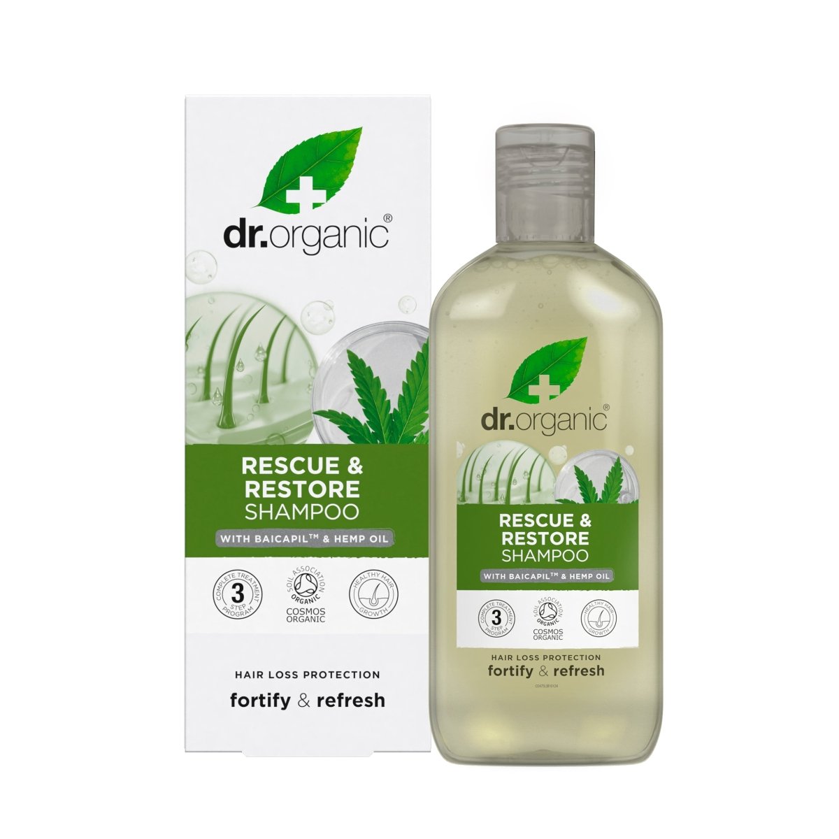 Champú rescate anticaída de Cáñamo 265ml - drorganic.es
