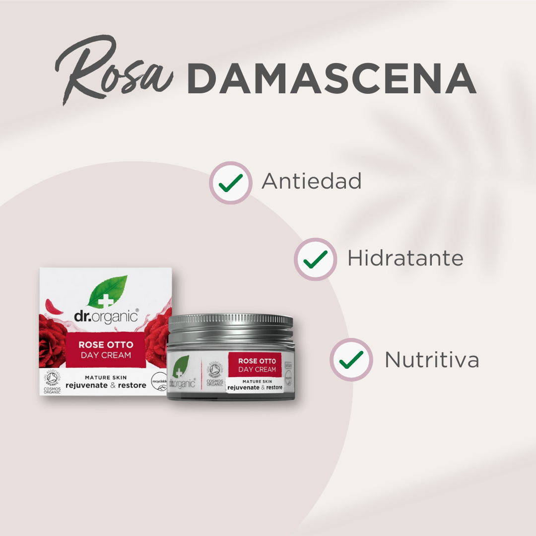 Crema de Día Rosa Damascena para piel madura 50ml - drorganic.es