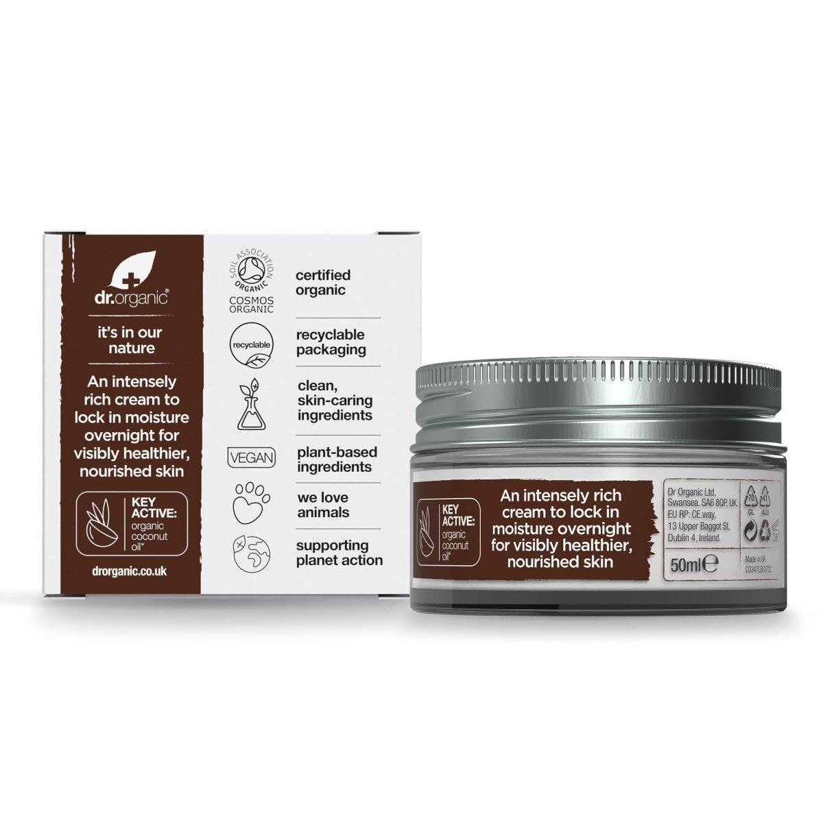 Crema de noche Aceite Virgen de Coco para piel seca a muy seca 50ml - drorganic.es