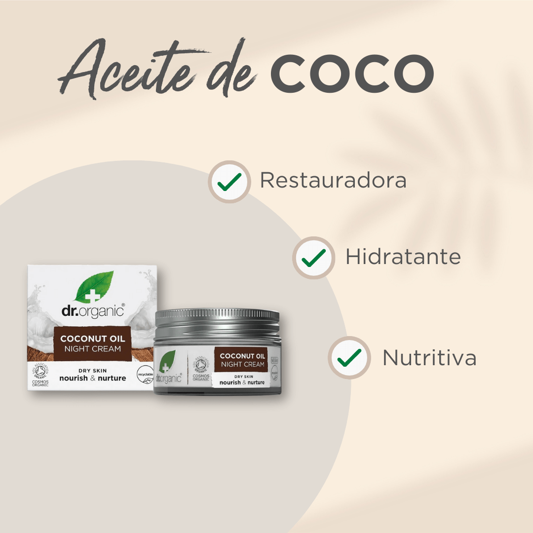 Crema de noche Aceite Virgen de Coco para piel seca a muy seca 50ml - drorganic.es