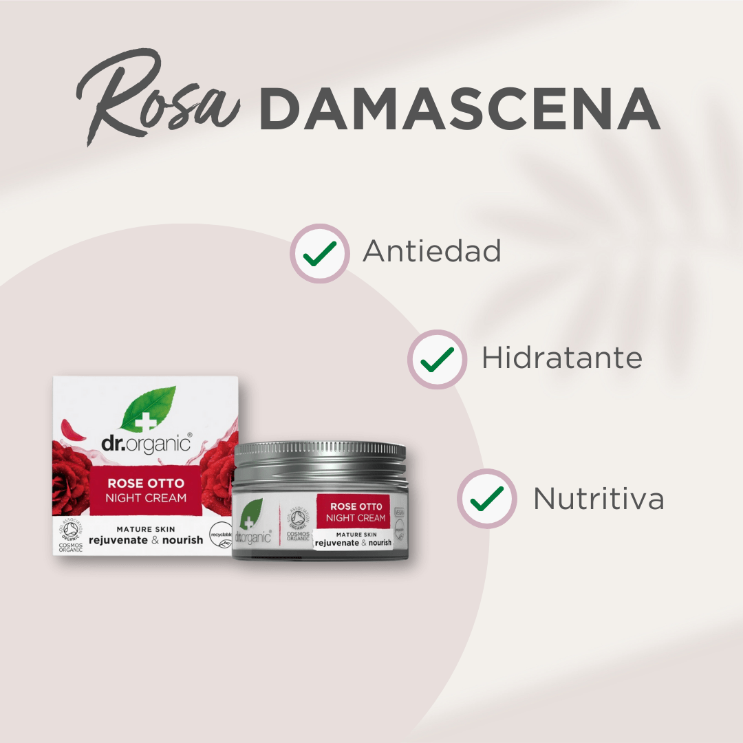 Crema de noche Rosa Damascena para piel madura 50ml - drorganic.es