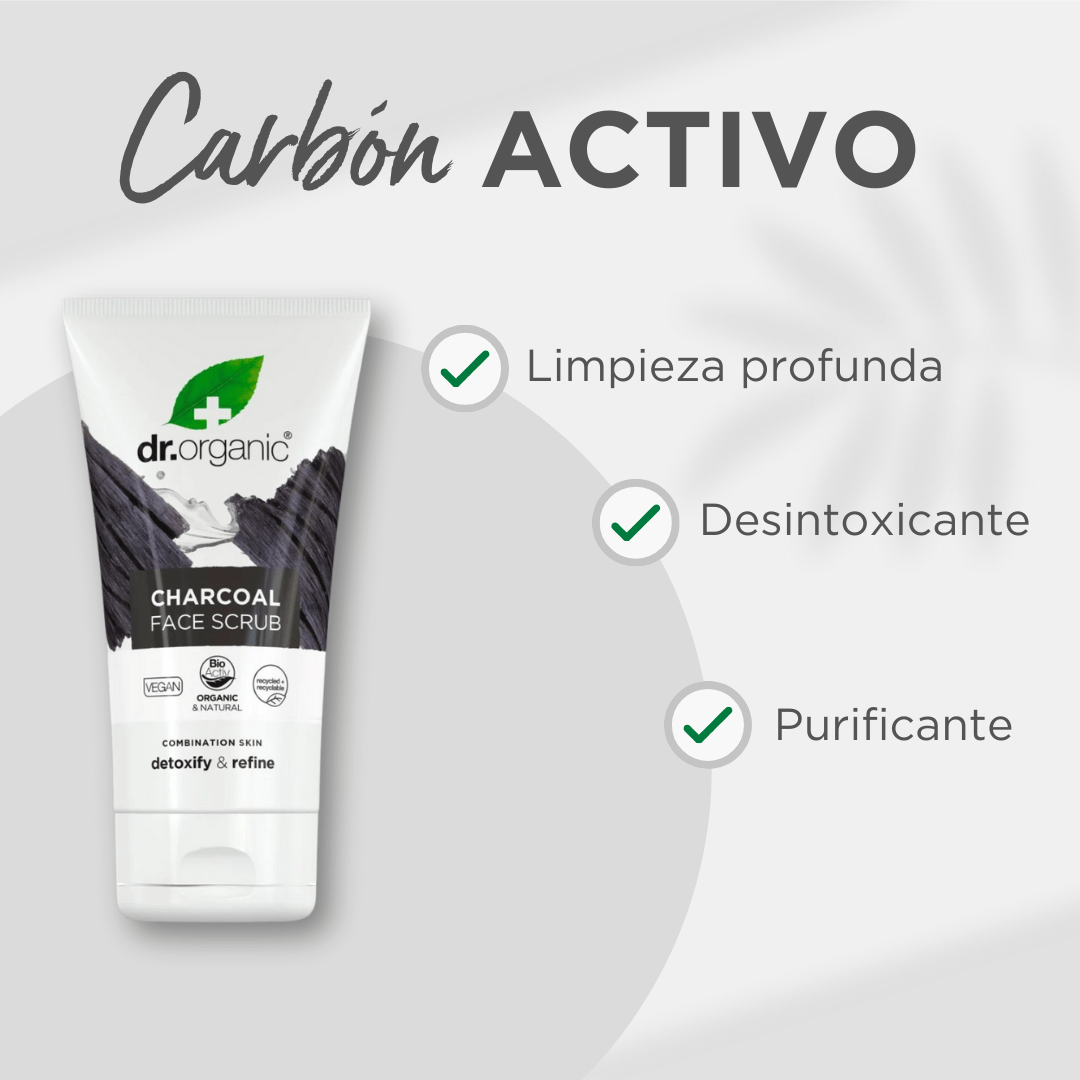 Exfoliante facial de Carbón activado para piel grasa 125ml - drorganic.es