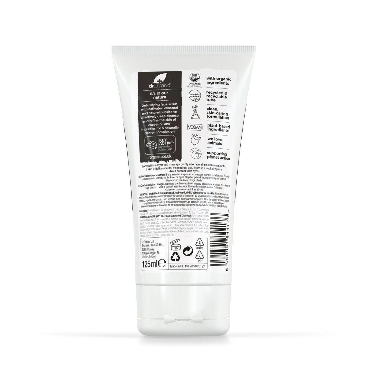 Exfoliante facial de Carbón activado para piel grasa 125ml - drorganic.es