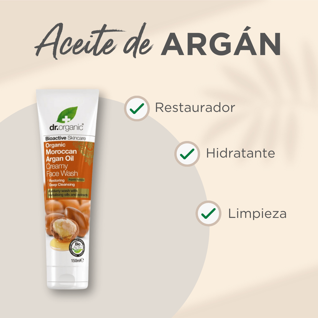 Limpiador facial cremoso Argán Marroquí para piel normal a seca 150ml - drorganic.es
