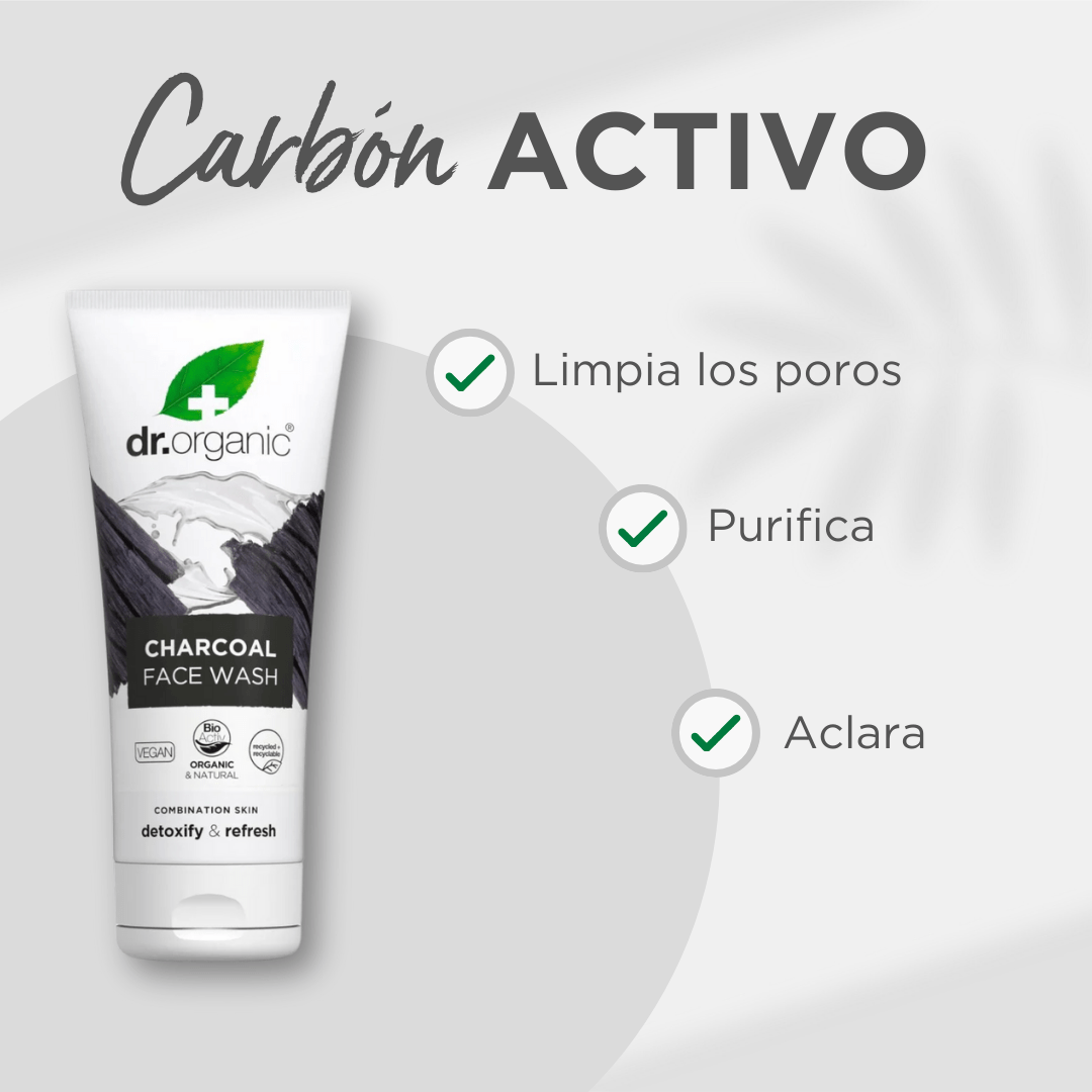 Limpiador facial de Carbón activado para piel grasa 200ml - drorganic.es