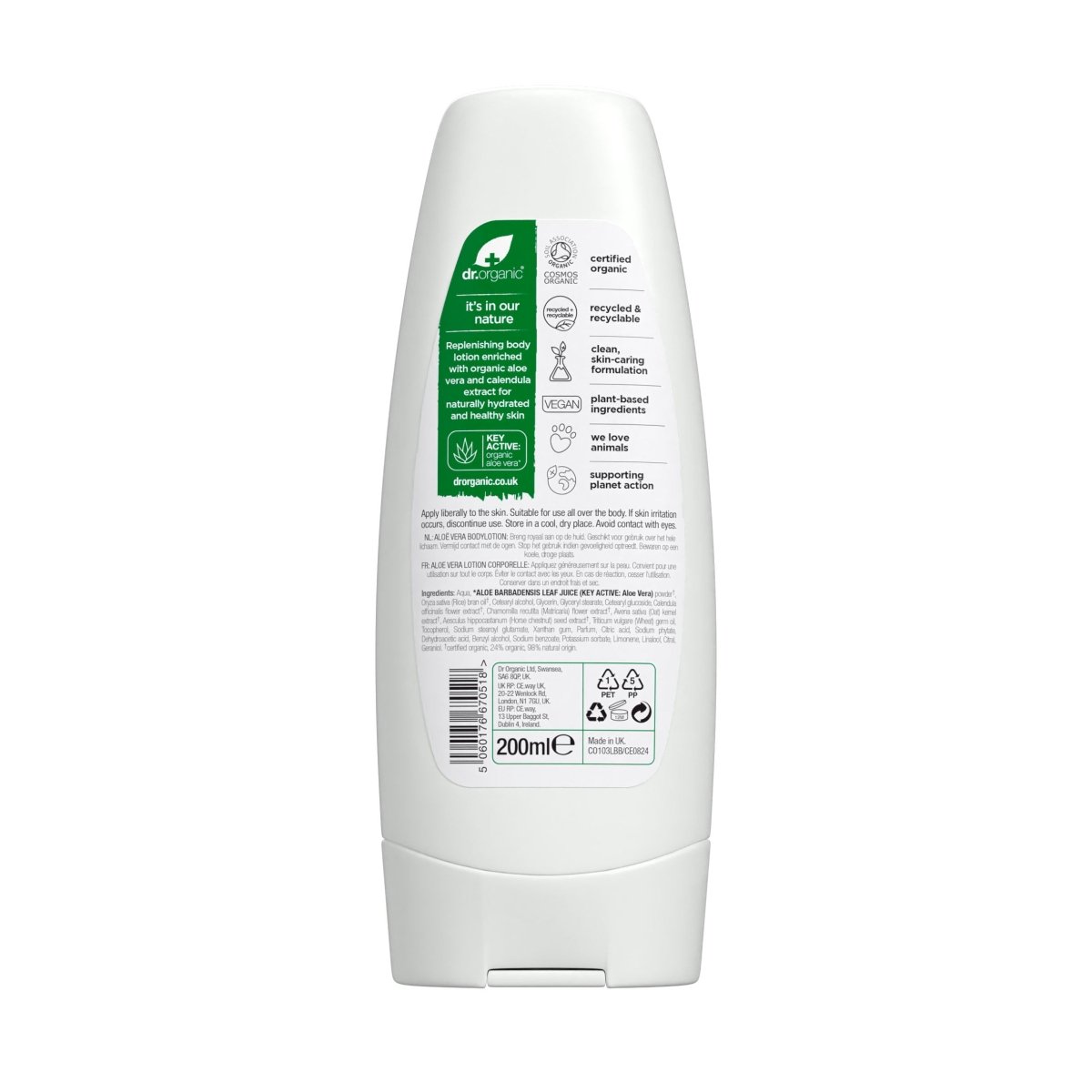 Loción Corporal de Aloe Vera para todo tipo de piel 200ml - drorganic.es