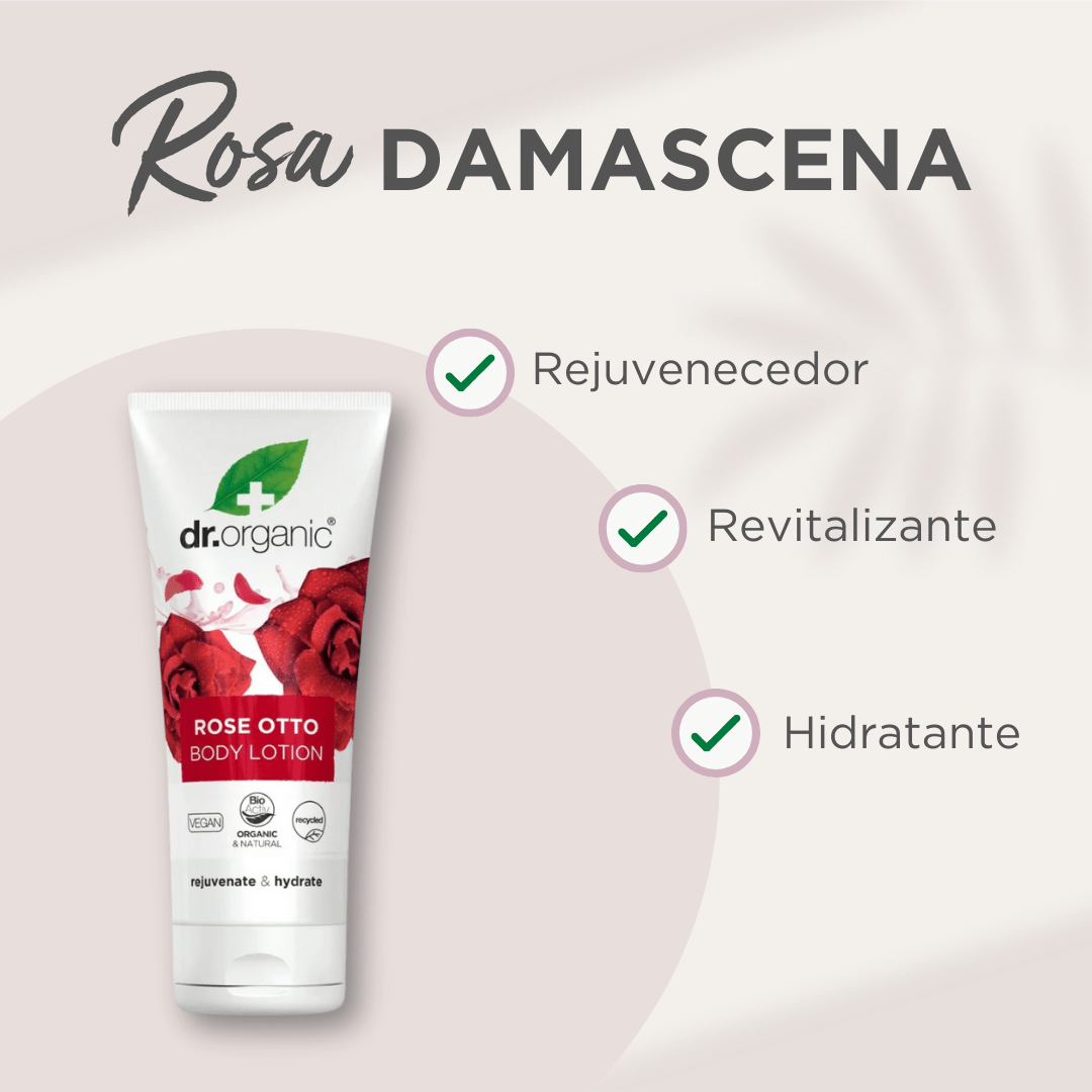 Loción corporal de Rosa Damascena para pieles maduras 200ml - drorganic.es