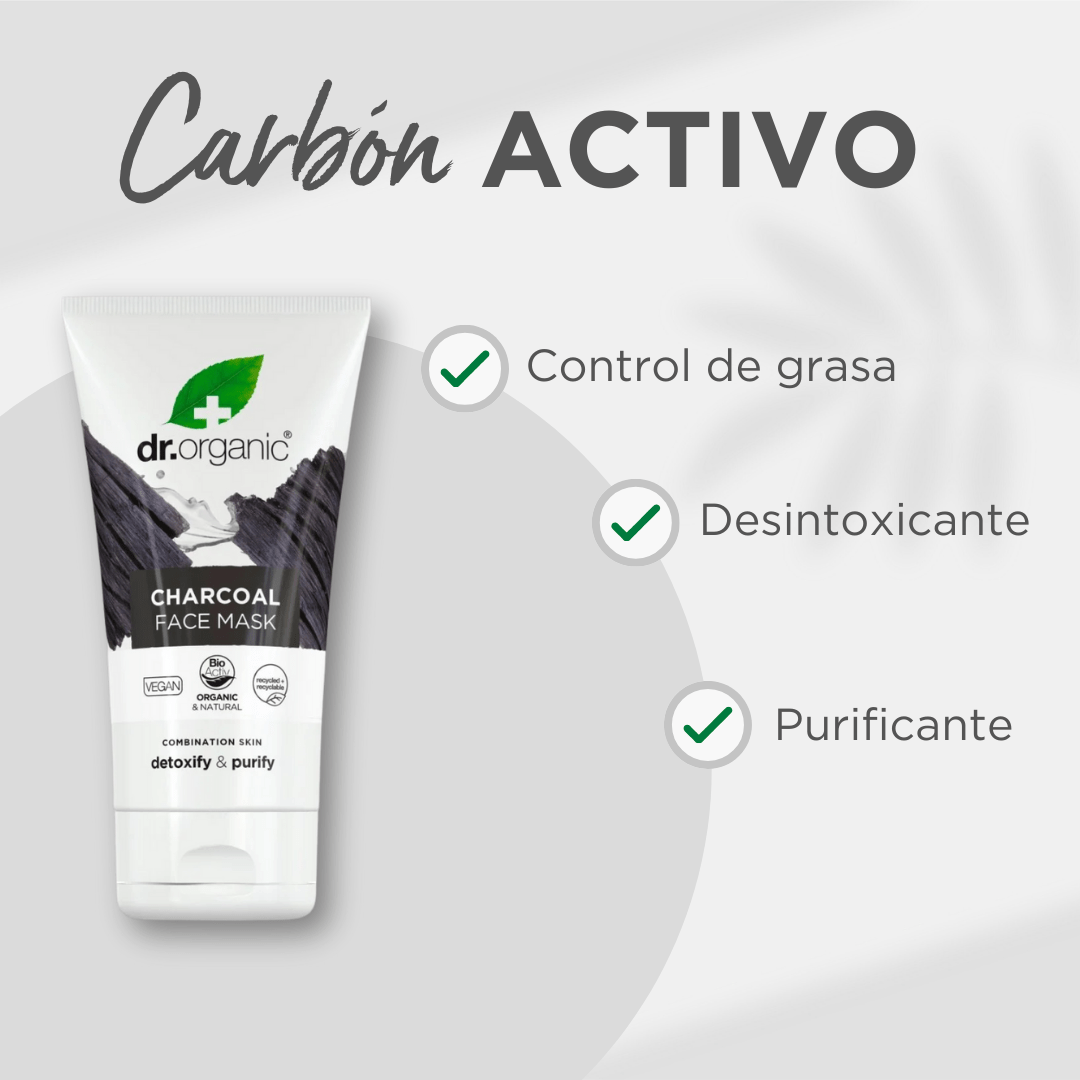 Mascarilla facial de Carbón activado para piel grasa 125ml - drorganic.es