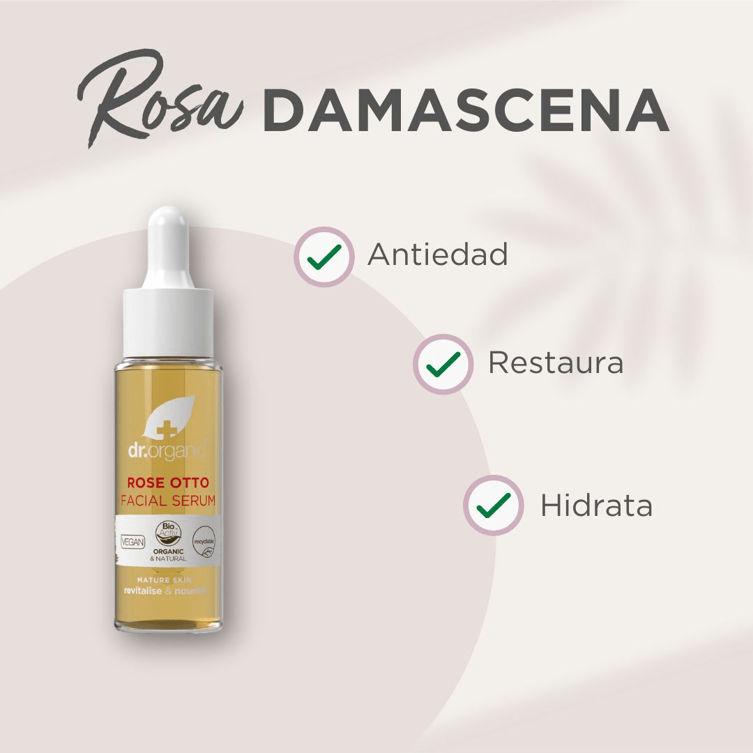 Sérum Facial Rosa Damascena para piel madura 30ml - drorganic.es