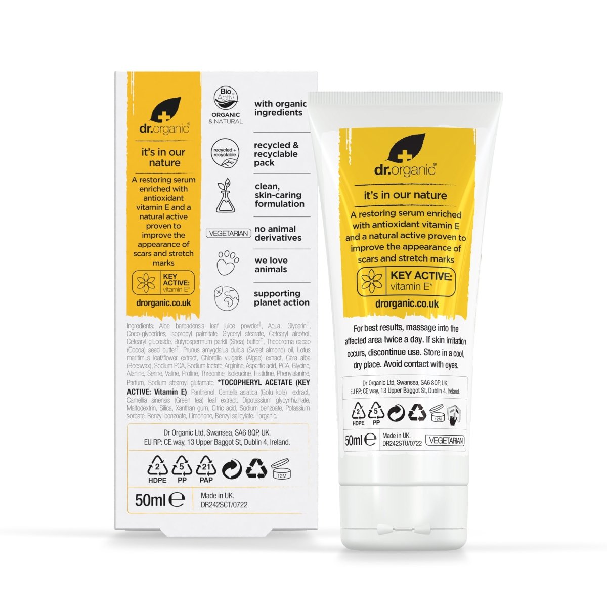 Sérum para cicatrices y estrías Vitamina E 50ml - drorganic.es